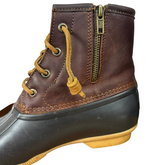 Sperry Saltwater Duck Boots Ankle Brown Leather Lace Up Fleece Lined Shoes sz 8 - Picture 4 of 16